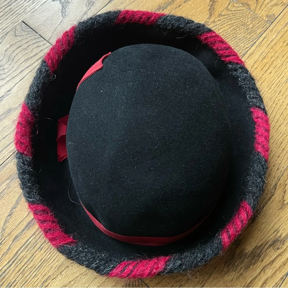 Jan Leslie Custom Design Vintage Coquette French Breton Hat Wool Vintage Black